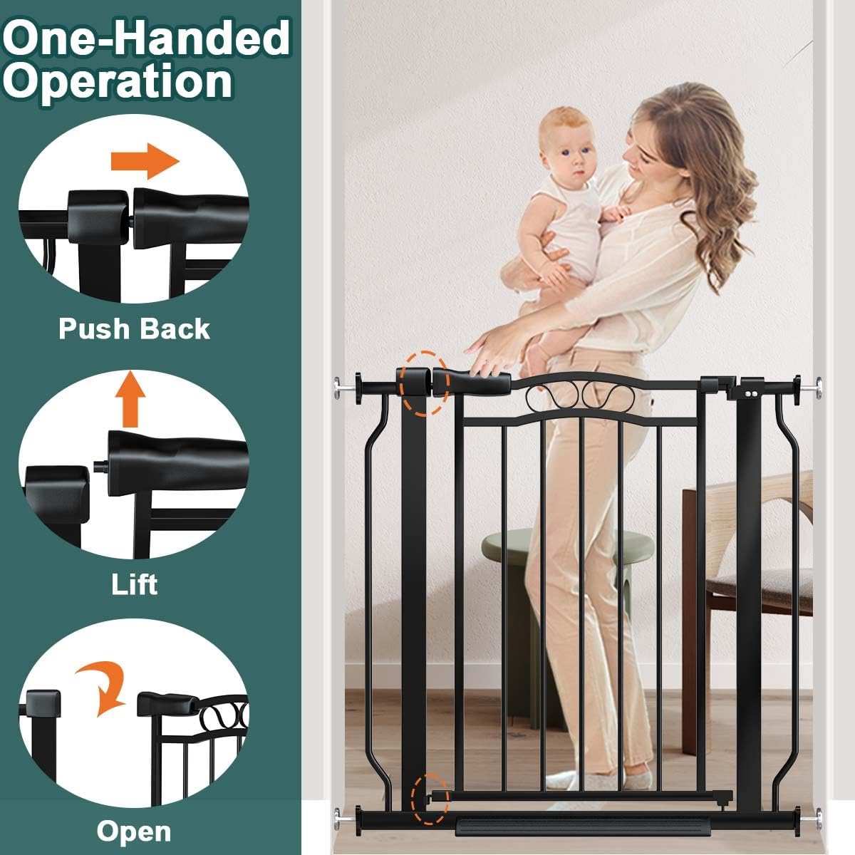 Fairy Baby Baby Gates for Stairs 29.5"-33.5" Wide, Safety Child Gate for Toddler Kids, Pet Dog Barrier Fence Indoor Metal Auto Close Walk Through, Black