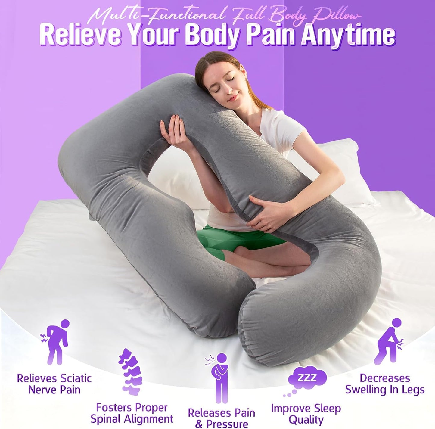 Pregnancy Pillow for Sleeping, Extra Large U Shaped Body Pillow, Maternity Pillow for Pregnant Women with Velvet Cover