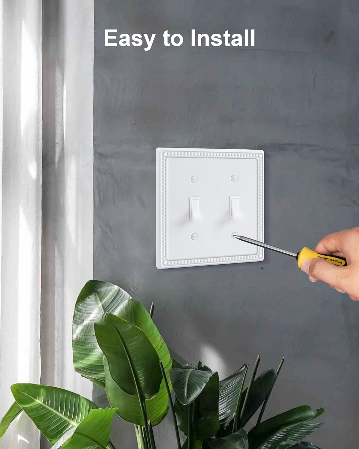 2-Pack Double Toggle Light Switch Cover Plate, Pearls Decorative Dual Switch Plate Covers, Pure White 2 Gang Metal Wall Plate, Corrosion Resistant