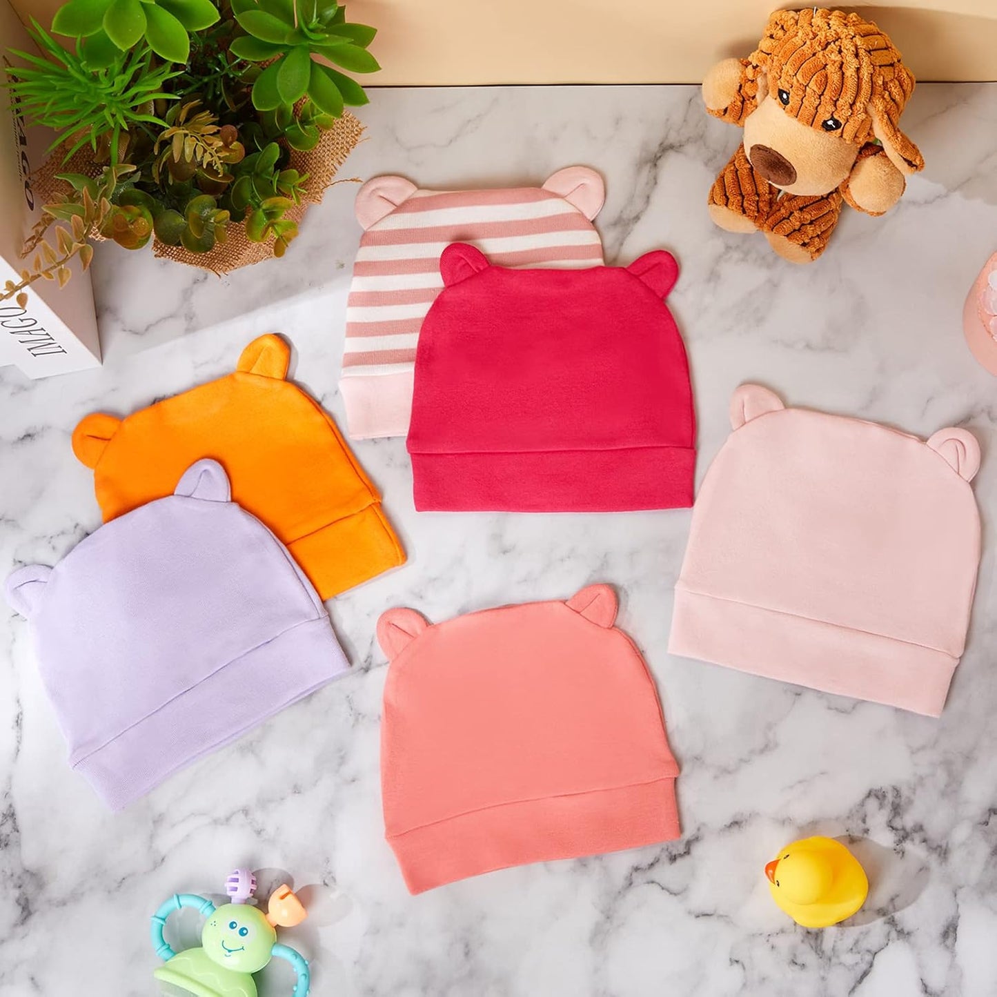 Geyoga 6 Pieces Newborn Baby Hat Bear Ears Infant Caps Baby Boy Girl Toddler Hats Infant Beanie Caps for 0-3 Months