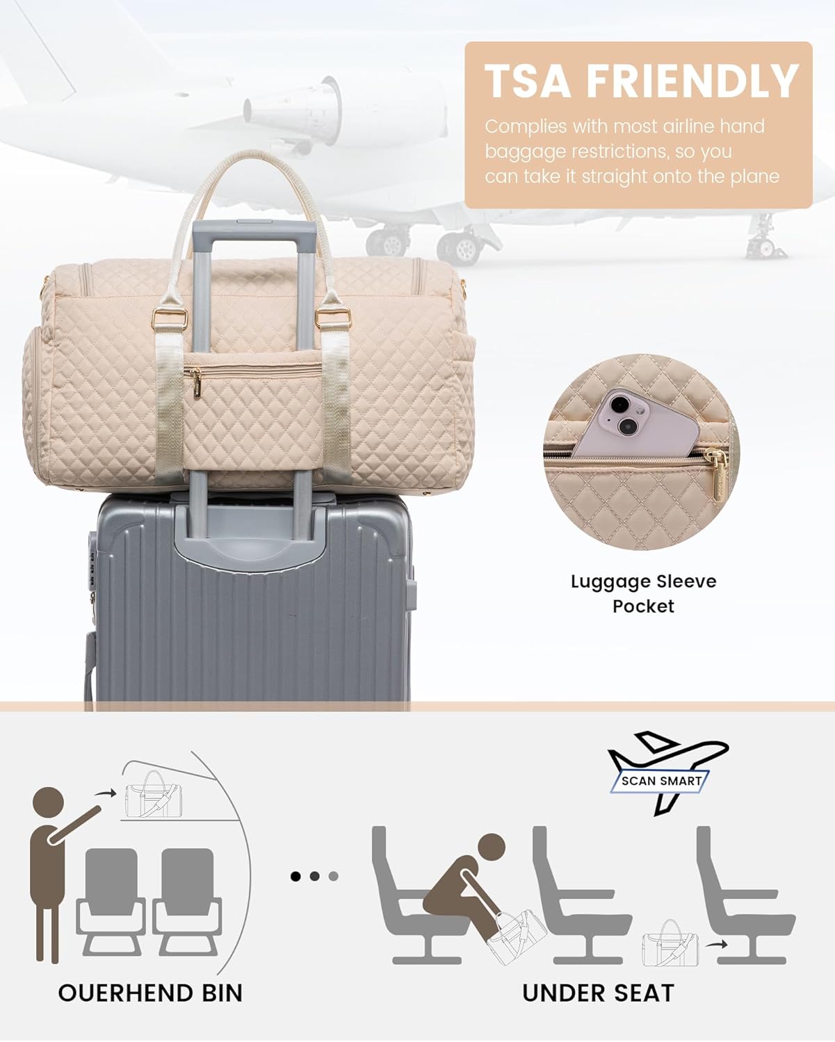 LOVEVOOK Travel Duffle Bag, 40L Weekender Overnight Bag with Toiletry, Quilted Carry On Bags with Shoe Compartment, Gym Duffel with Wet Pocket for Women, Hospital Bags for Labor and Delivery