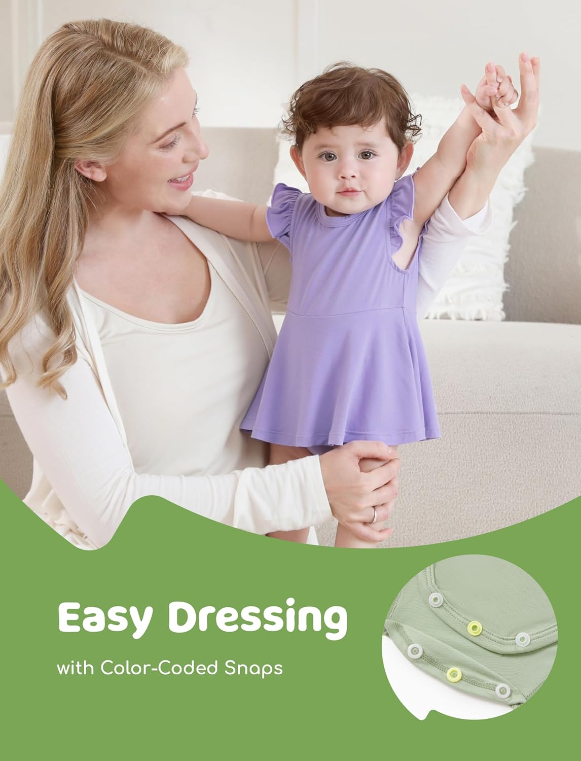 PATPAT Baby Girl Bodysuits - Soft Bamboo Viscose - Flutter Sleeves Cute Dress - Newborn Infant Summer Clothes - 3 Pack