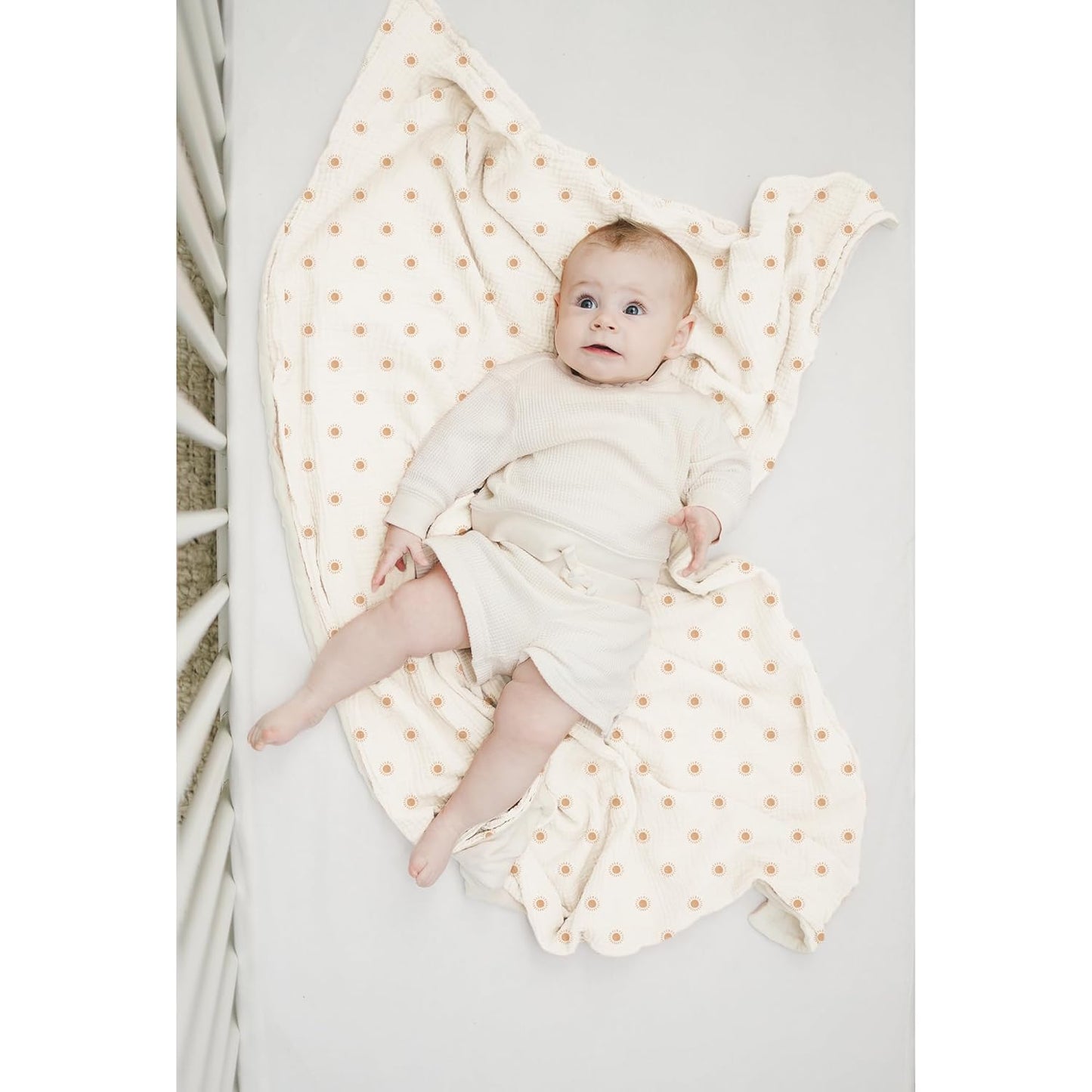 Konssy Baby Blankets for Unisex Boys Girls, Super Soft Nursery Minky Blankets with Muslin Cotton Front and Dotted Fleece Backing, Printed Bed Throws Newborn