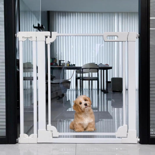 WAOWAO Clear Acrylic Baby Gate for Stairs Modern Design Acrylic Auto Close Pet Gate, 29.52-37.79" Wide Safety Baby Gate for Doorways,White Clear Dog Gates Indoor, Hallways,Kitchen