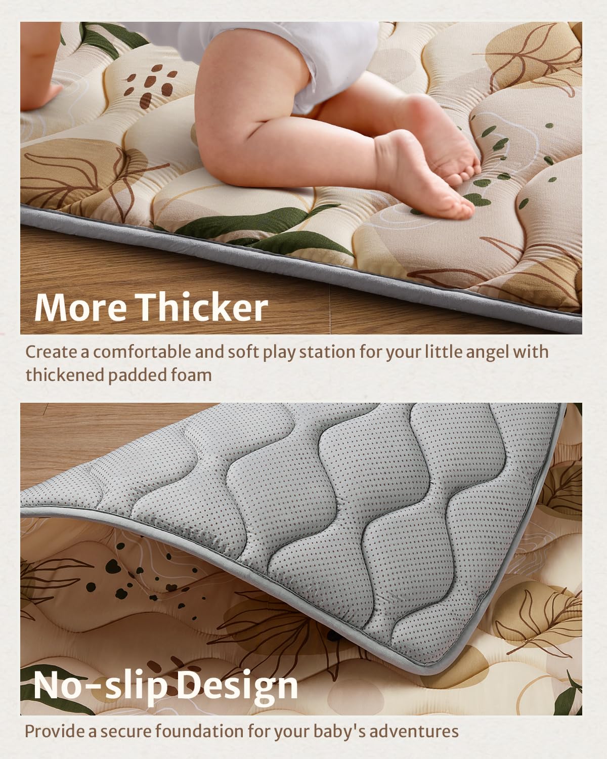 Blissful Diary Baby Play Mats for Floor, 50x50 Playpen Mat, Thicken Cushioning Padding Foam Playmate for Baby and Toddlers Infants, Non-Slip & Machine Washable, Earth Tones Design