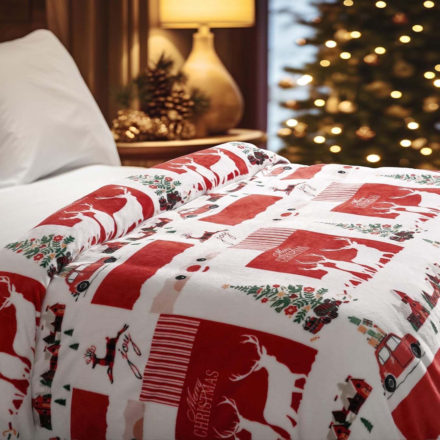 PHF Printed Fleece Blanket Twin Size, No Shed No Pilling Ultra Soft Plush Cozy Xmas Prints Theme Home Décor Flannel Blanket for Bed, Sofa, Couch and Gift, 66" x 90", Christmas Island