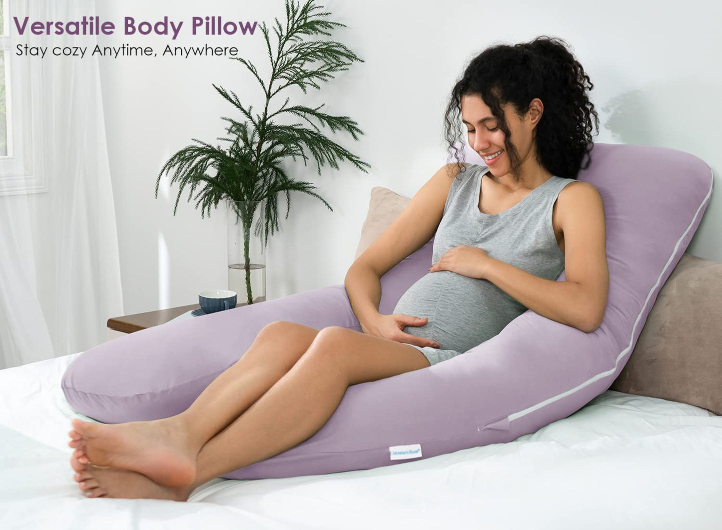 QUEEN ROSE Cooling Pregnancy Pillows, U Shaped Full Body Maternity Pillow for Pregnant Support, Rayon Derived from Bamboo, Buttery Soft, Super Breathable for Hot Sleeper, Purple
