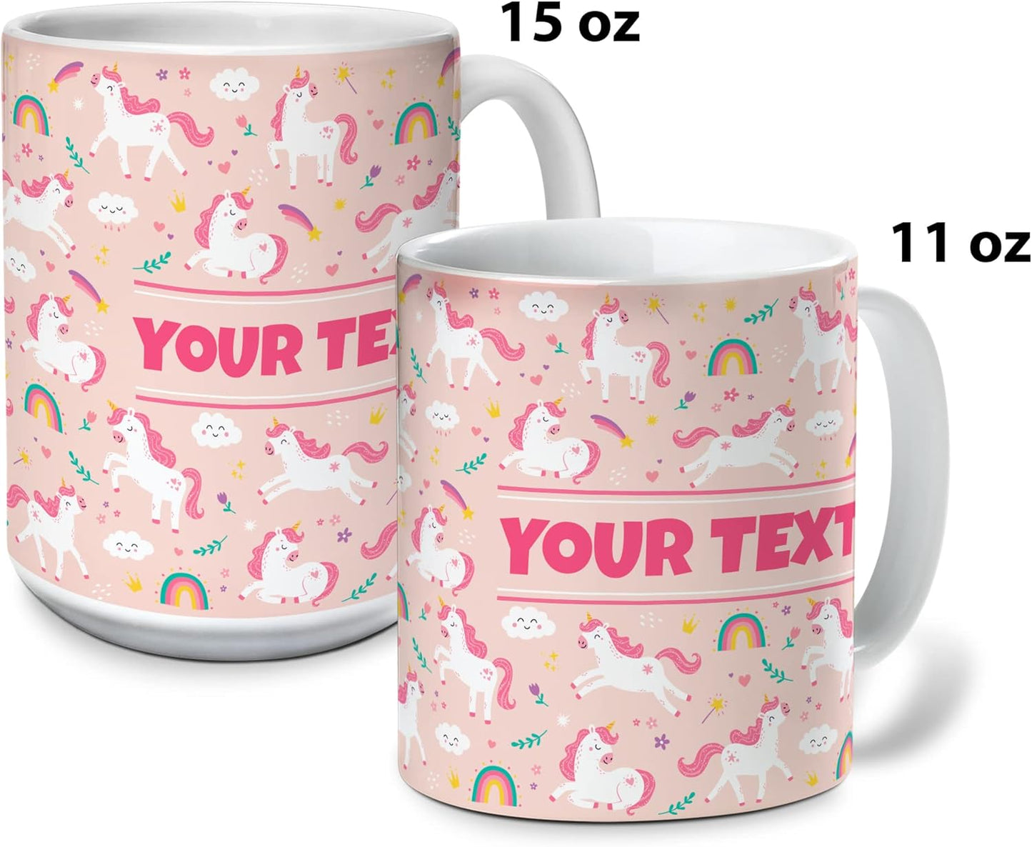 Personalized Mug for Kids - Pink Unicorn - Custom Name/Text, Ceramic Hot Chocolate/Cocoa/Coffee Cup for Girls, Birthday/Christmas/Holiday Gift - 11 oz, Navy Blue Handle