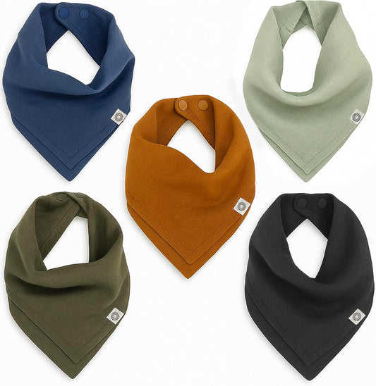 Kishu Baby Indi Organic Baby Bandana Bibs – Fairtrade 4-Way Reversible Drool Bibs for Boys & Girls – Unisex (Set of 5)