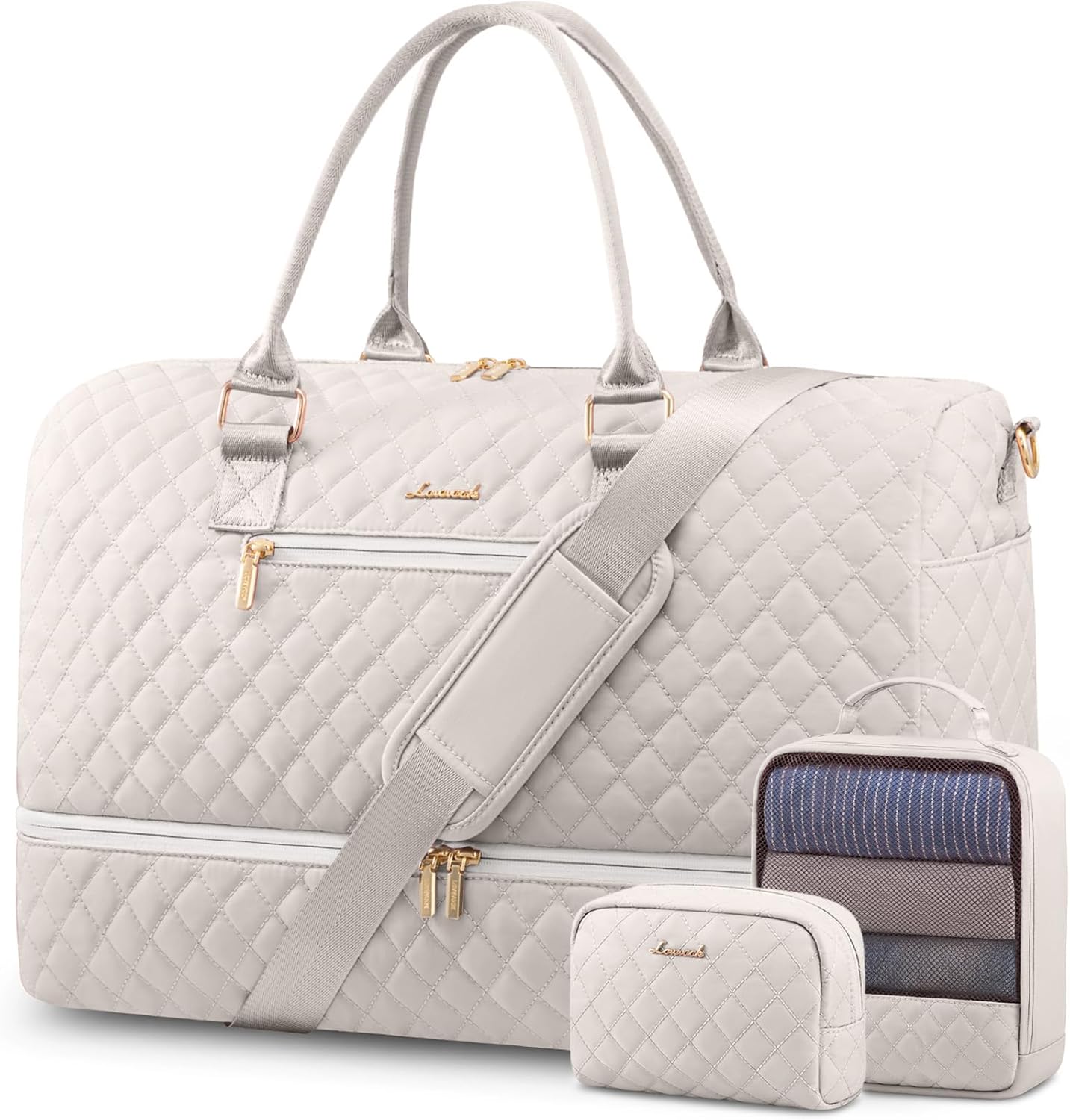 LOVEVOOK Travel Duffle Bag for Women, Weekender Overnight Bag with Shoe Compartment, Carry on Bag with Toiletry Bag, Gym Duffel Bag with Wet Pocket, Hospital Bags for Labor and Delivery 3 Pcs Set