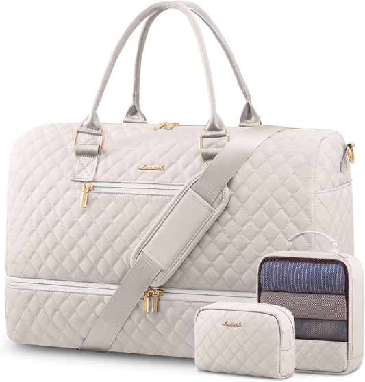 LOVEVOOK Travel Duffle Bag for Women, Weekender Overnight Bag with Shoe Compartment, Carry on Bag with Toiletry Bag, Gym Duffel Bag with Wet Pocket, Hospital Bags for Labor and Delivery 3 Pcs Set