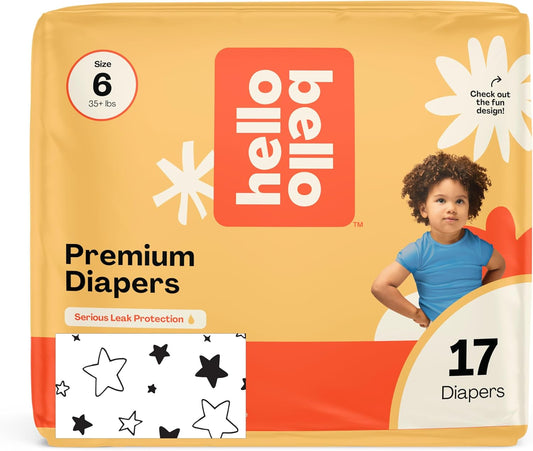 Hello Bello Diapers, Size 6 (35 lbs) Superstars, 17 Count of Premium Disposable Baby Diapers, Hypoallergenic with Soft, Cloth-Like Feel