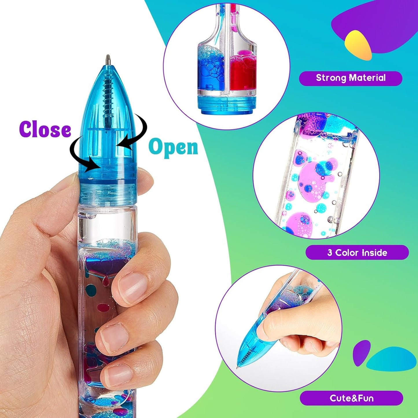 3 Pcs Liquid Motion Bubbler Pens Cool Pens Fidget Pen Fun Liquid Timer Pen Fidget Toys Office Desk Toys Novelty Gifts for Autism ADHD Anxiety Stress Relief Sensory Play (Red, Green, Blue)