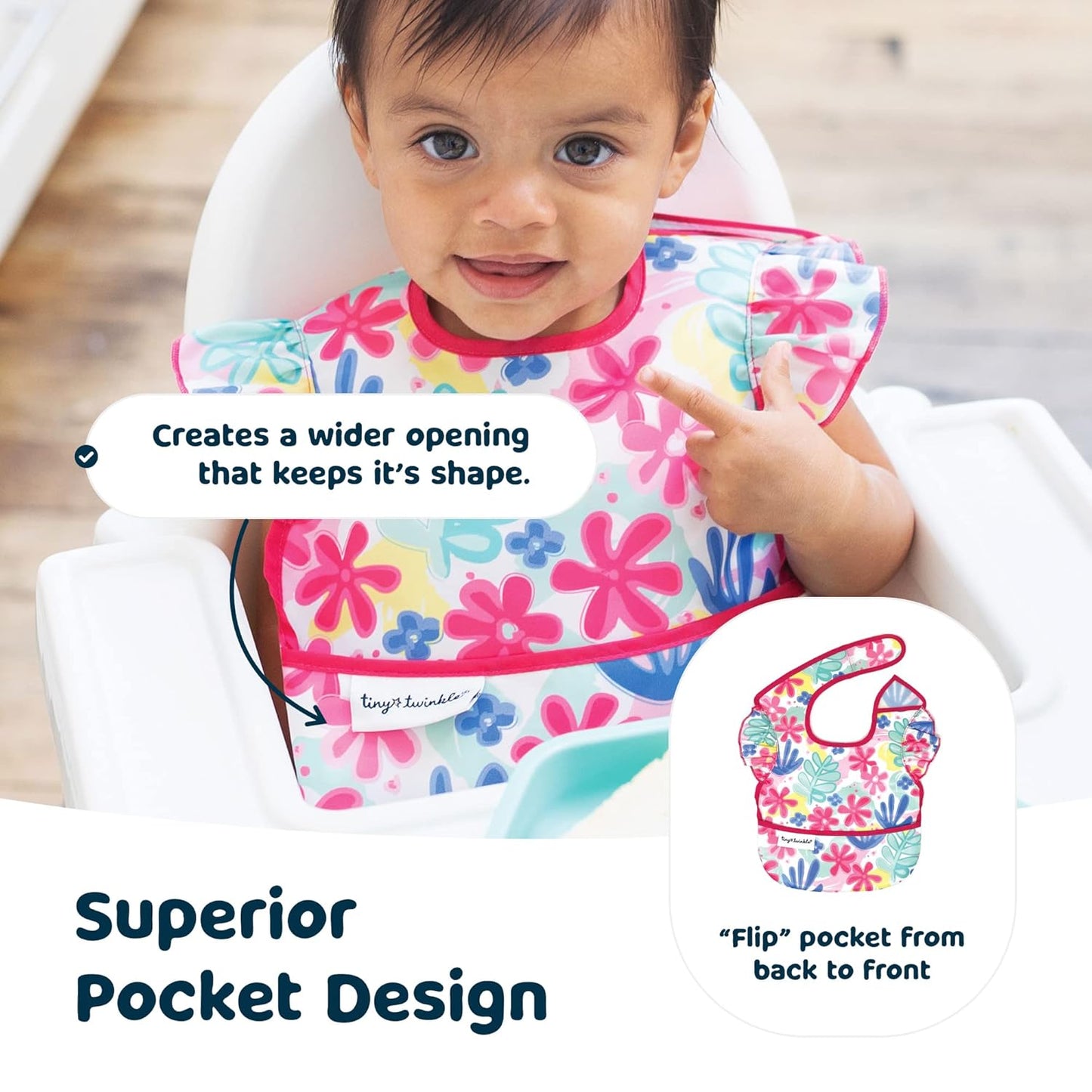 Tiny Twinkle Mess Proof Baby Bibs for Eating - Waterproof, Wipeable Bibs - Toddler Bibs - Travel Friendly - PFAS, PVC, BPA, Phthalate Free - Baby Food Bibs(3 Pack, Loved Girl)