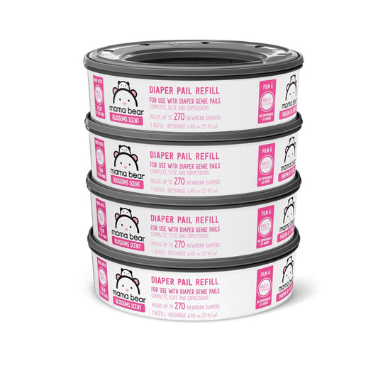 Amazon Brand - Mama Bear Blossoms Scented Diaper Pail Refills for Diaper Genie Pails, 1080 Count (4 Packs of 270 Count)