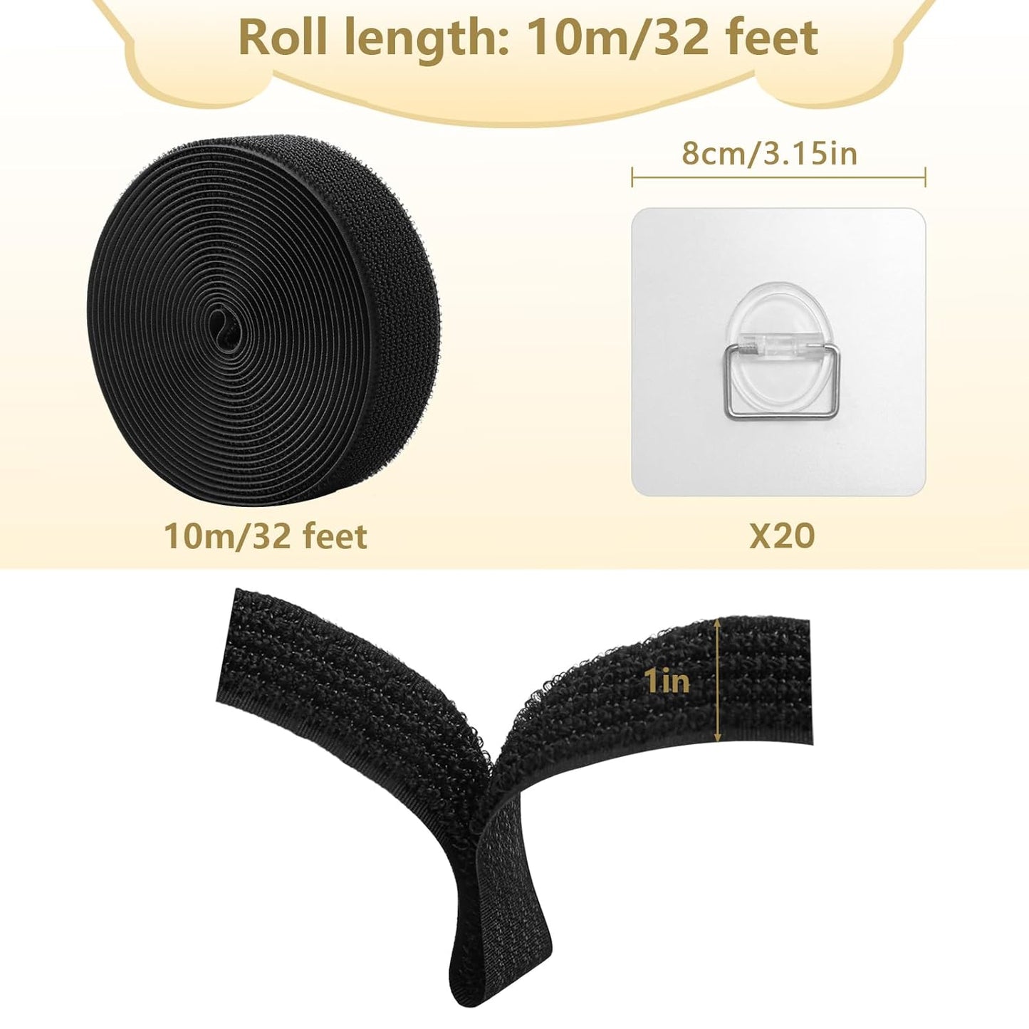 10 Pack Cut to Length TV Safety Straps for Flat Screen, No-Drill Adjustable Anti-Tip Earthquake Straps for TV and Furniture，Including 1in*32ft Hook and Loop Straps with 20 Adhesive Anchors