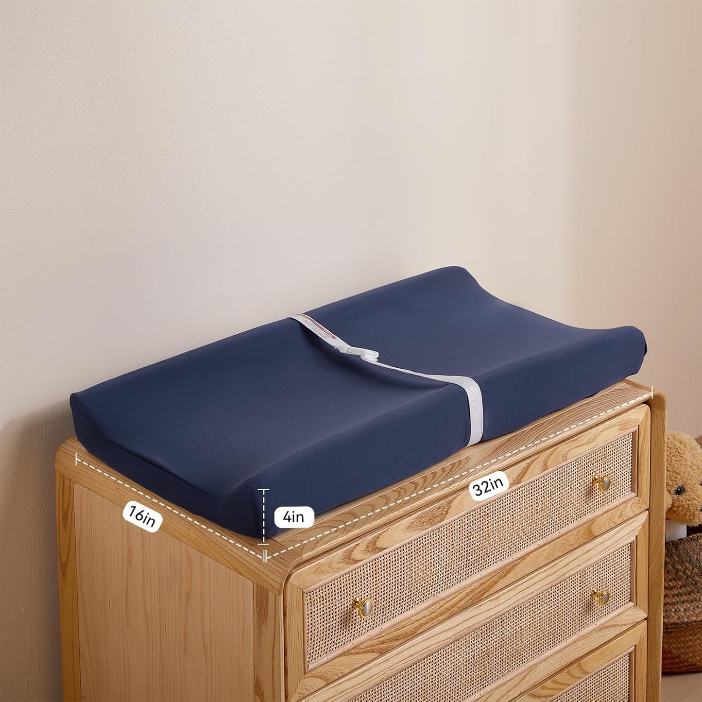 TILLYOU Changing Pad Cover Set in Soft Jersey Material - Fits 32"/34''x16 Contoured Pad for Babies, Navy Blue & Lt Gray