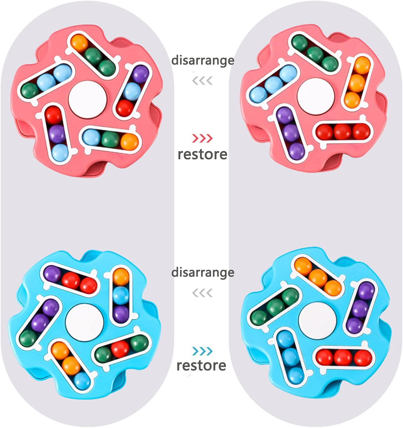 Fidget Toy Rotating Magic Bean Cube Spinner,Stress Relief Gifts Fidget Puzzles for Adults Kids,Anxiety Relief Learning & Education Toys,Double Flip Handheld Puzzle Cube Toys(Blue)