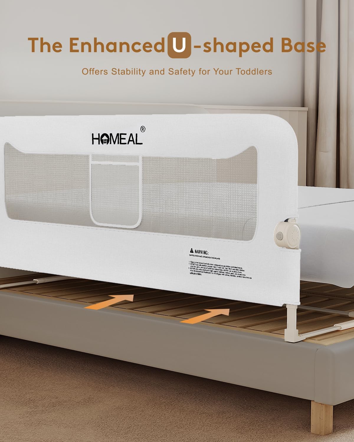 HOMEAL 59in Foldable Toddler Bed Rails, Bed Rail for Toddlers with U-Shape Base, Baby Bed Rail Guard for Twin, Full, Queen, King Beds, Bed Rail for Baby, White