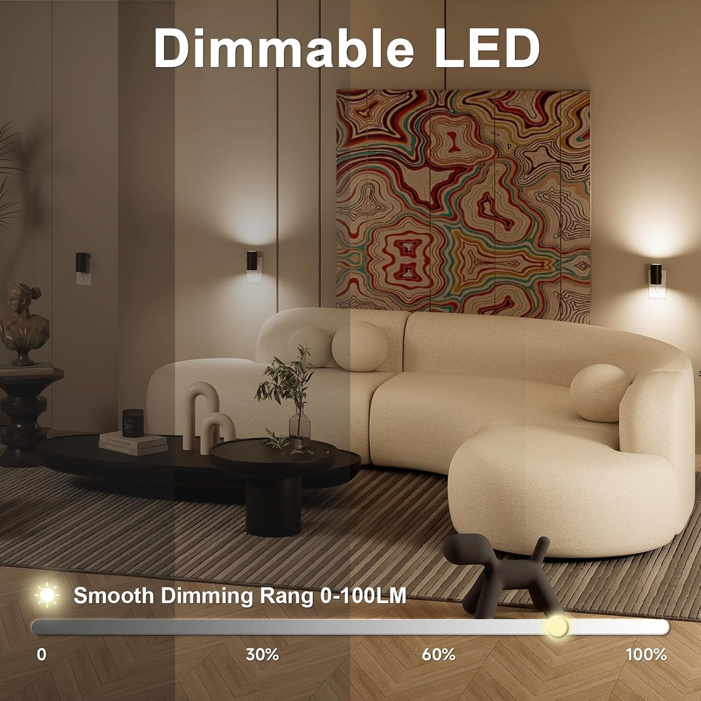 NIORSUN Dimmable Night Light,LED Night Lights Plug Into Wall 0-100LM with 3 Light Modes,Ultra-Slim Design,Dusk to Dawn Sensor,Night Light Plug in for Hallway Bathroom Stairway Bedroom,Black,6 Pack