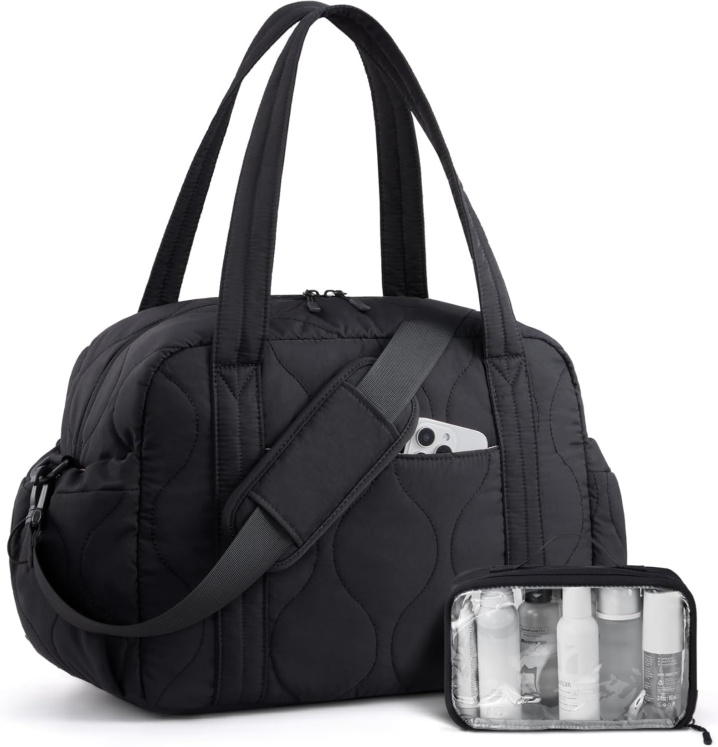 LOVEVOOK Gym Bag for Women, Puffer Travel Duffle Bag with Wet Pocket, Lightweight Carry On Bag Weekender Overnight Bag with Toiletry Bag, Multiple Pockets Personal Item Travel Bag for Airplanes