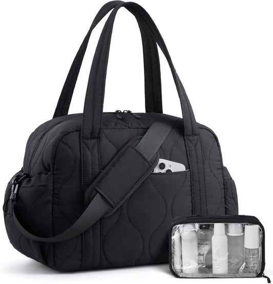 LOVEVOOK Gym Bag for Women, Puffer Travel Duffle Bag with Wet Pocket, Lightweight Carry On Bag Weekender Overnight Bag with Toiletry Bag, Multiple Pockets Personal Item Travel Bag for Airplanes