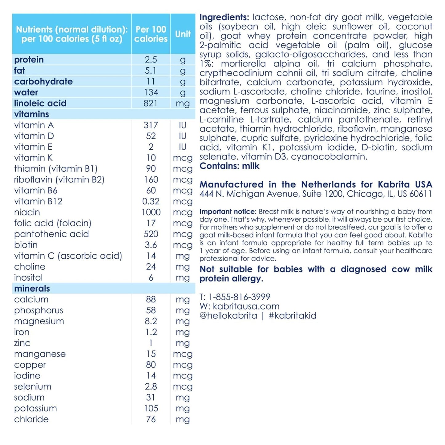 Kabrita Goat Milk-Based Infant Formula – 28oz – Pack of 2 – Natural, Gentle Baby Formula – European, Non-GMO – Ages 0-12 Months