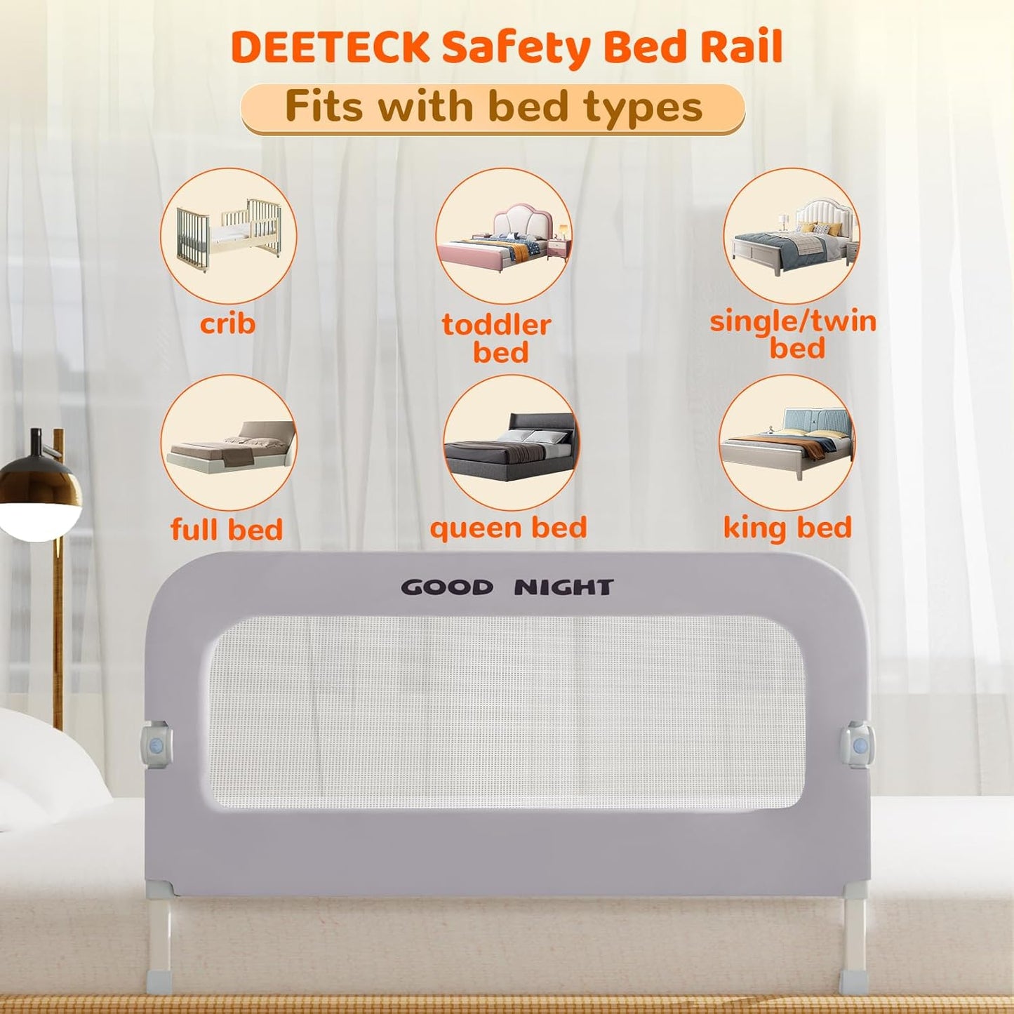 Bed Guard Rail for Toddlers - 47" Adjustable Heights & Folding up Portable Bed Railing for Baby - Toddler Bed Rails Guard for Crib, Twin, Bunk,Full Size, Queen & King Bed(Grey)