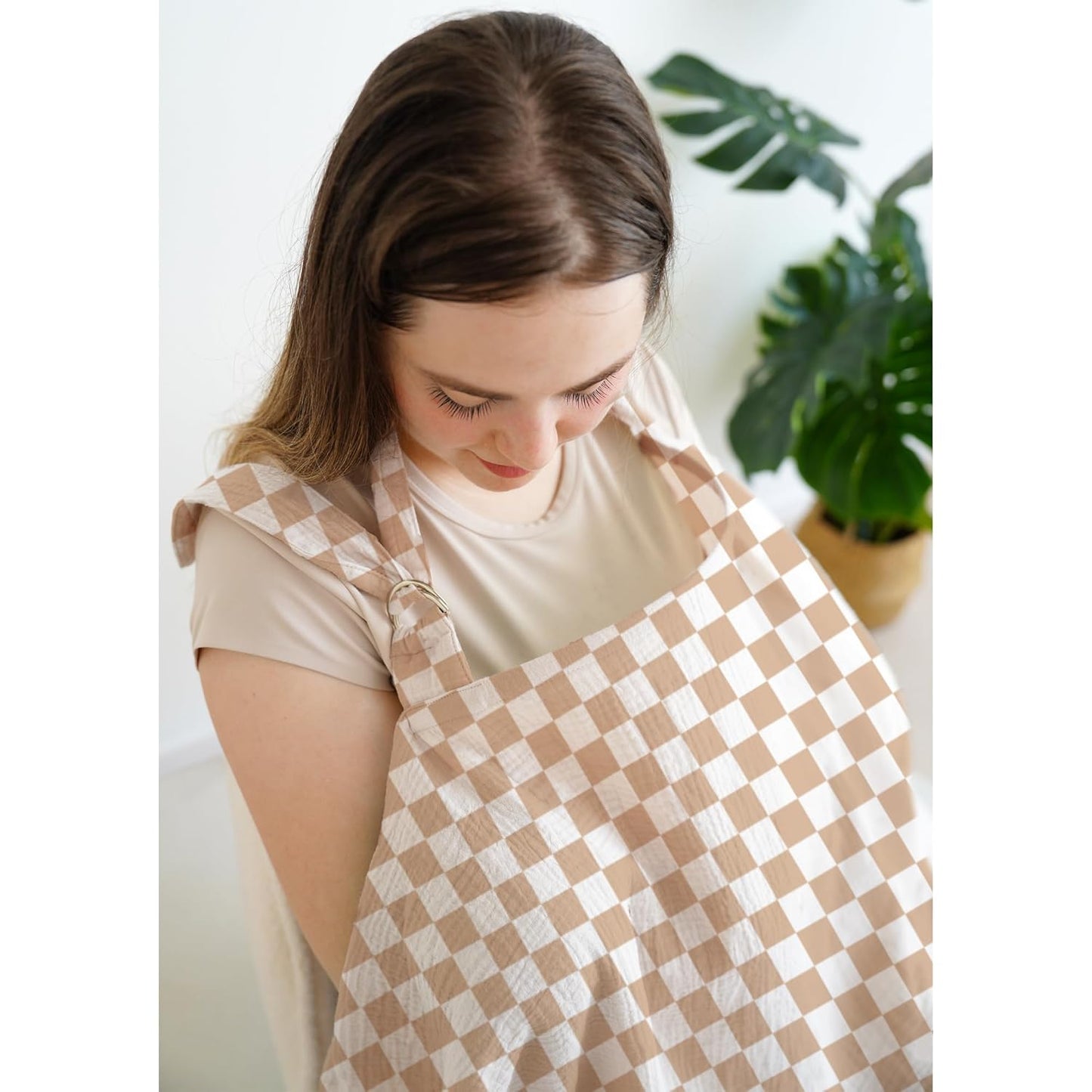 Muslin Nursing Covers for Breastfeeding, Privacy Breast Feeding Cover with Arch Neckline for Mom and Baby, Breathable 100% Cotton Nursing Apron Multi-use Stroller Cover