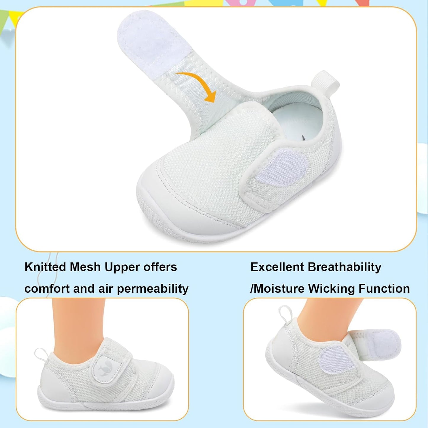 FEETCITY Baby First Walking Shoes Boys Girls Infant Sneakers Crib Shoes Breathable Lightweight Slip On Shoes