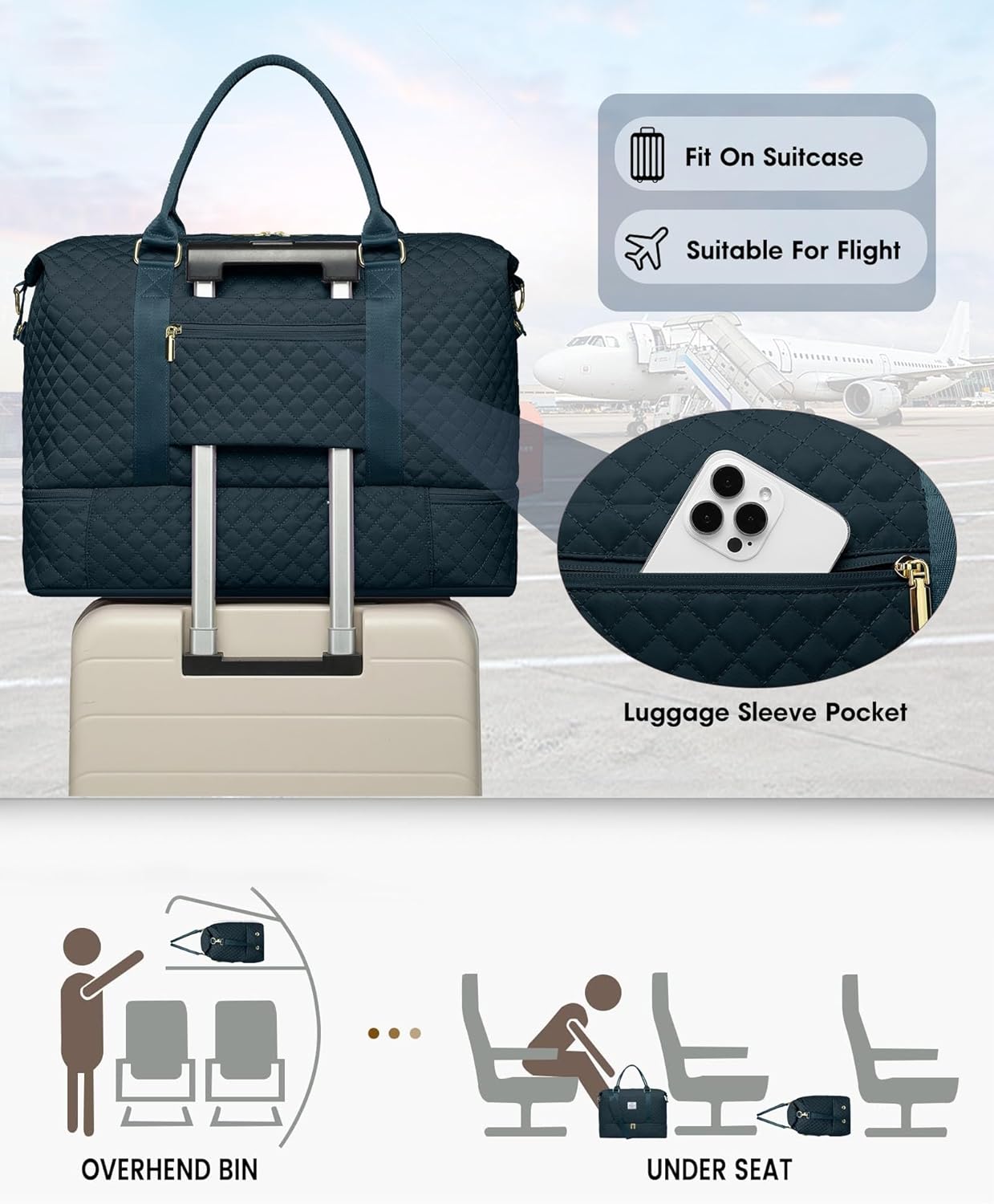 Travel Weekender Bags For Women - Carry On Duffel Bags with Shoe Compartment Overnight teal Weekender Tote Bags with Wet Pocket Gym Duffle Bag for Travel Sports Weekend Hospital Peacock Blue