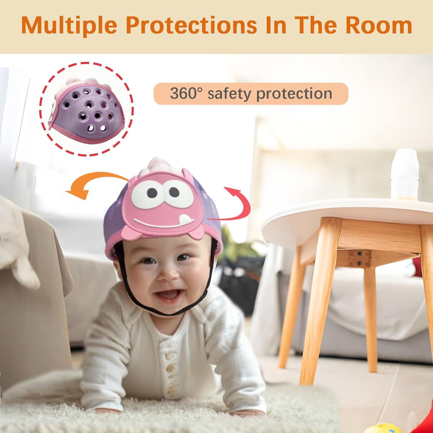 Baby Helmet for Crawing Walking,Soft Infant Safety Helmet,Baby Helmet 1-2 Years for Anti-Fall Head Protector,Adjustable, Breathable