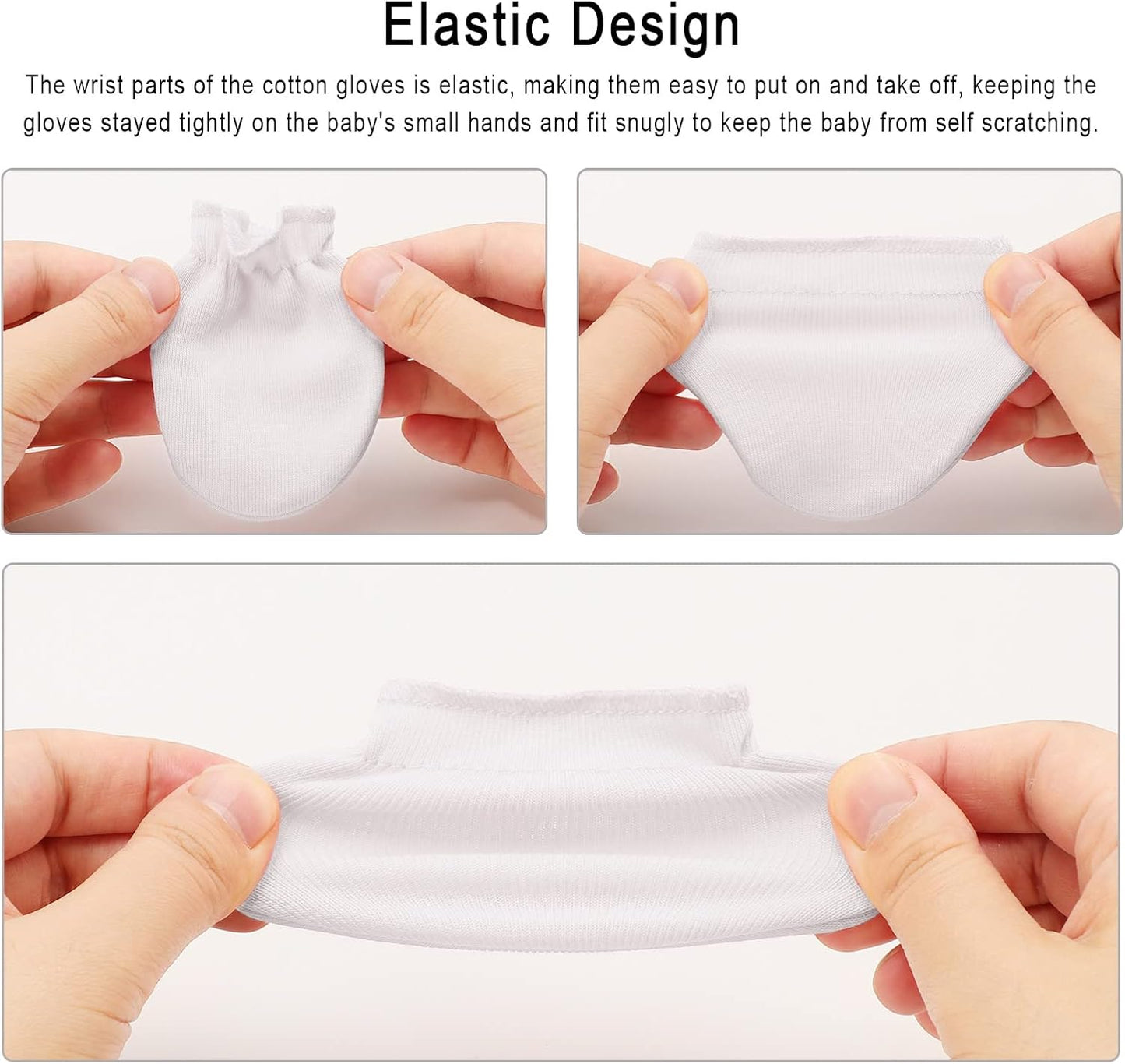 Newborn Baby Mittens No Scratch Cotton Elastic Wrist Gloves Infant Toddler Mittens for Baby Boy Girl 0-6 Months