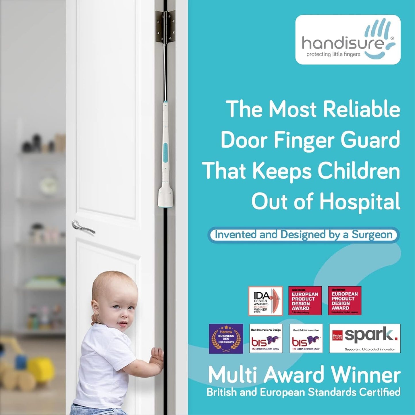 3in1 Pack Child Door Safety Door Pinch Guard. Automatic, Hinge & Lock Side Safety, Reliable, Multiple Awards & Unique, Baby Door Stopper. Easy to Install, Finger Guard for Door