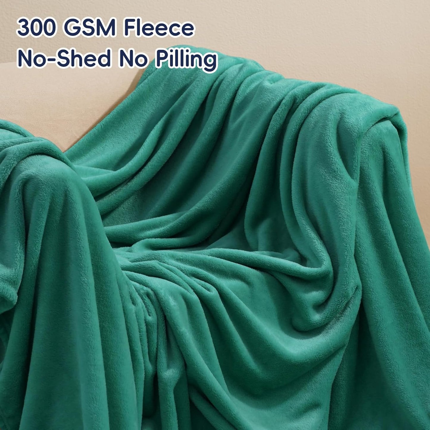 PHF Ultra Soft Fleece Blanket Queen Size, No Shed No Pilling Luxury Plush Cozy 300GSM Lightweight Blanket for Bed, Couch, Chair, Sofa Suitable for All Season, 90" x 90", Teal Green