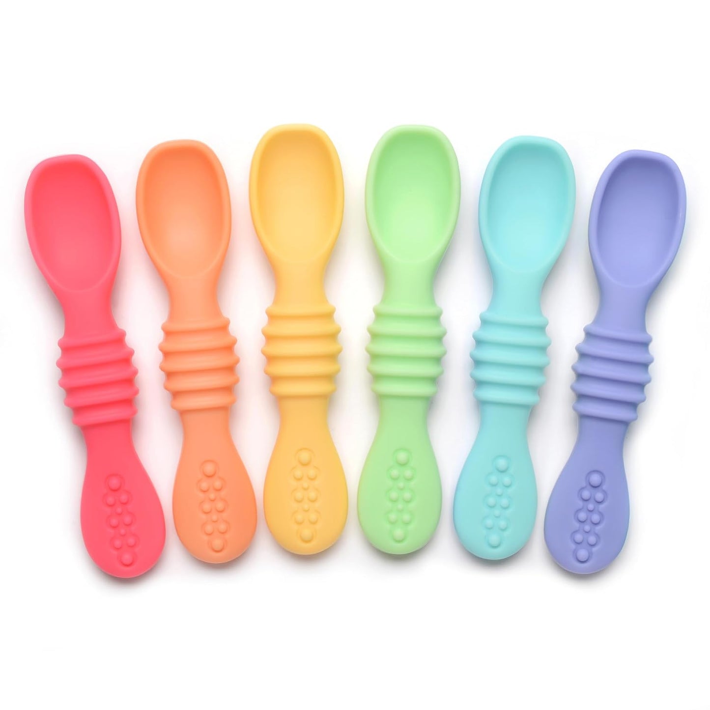 PrimaStella Silicone Chew Spoon Set for Babies and Toddlers | Safety Tested | BPA Free | Microwave, Dishwasher and Freezer Safe (Summer Rainbow Chew Spoon)