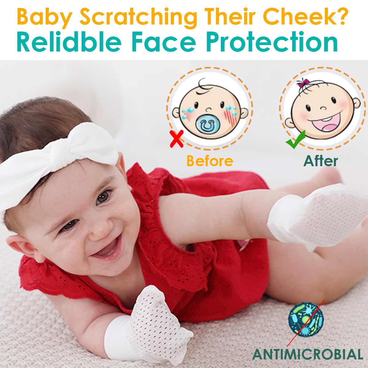 Baby Mittens Anti Scratch Baby Girl Mittens No Scratch Mittens Baby Girls Hands Gloves for 6-12 Months Babies Girls (6 Pairs)