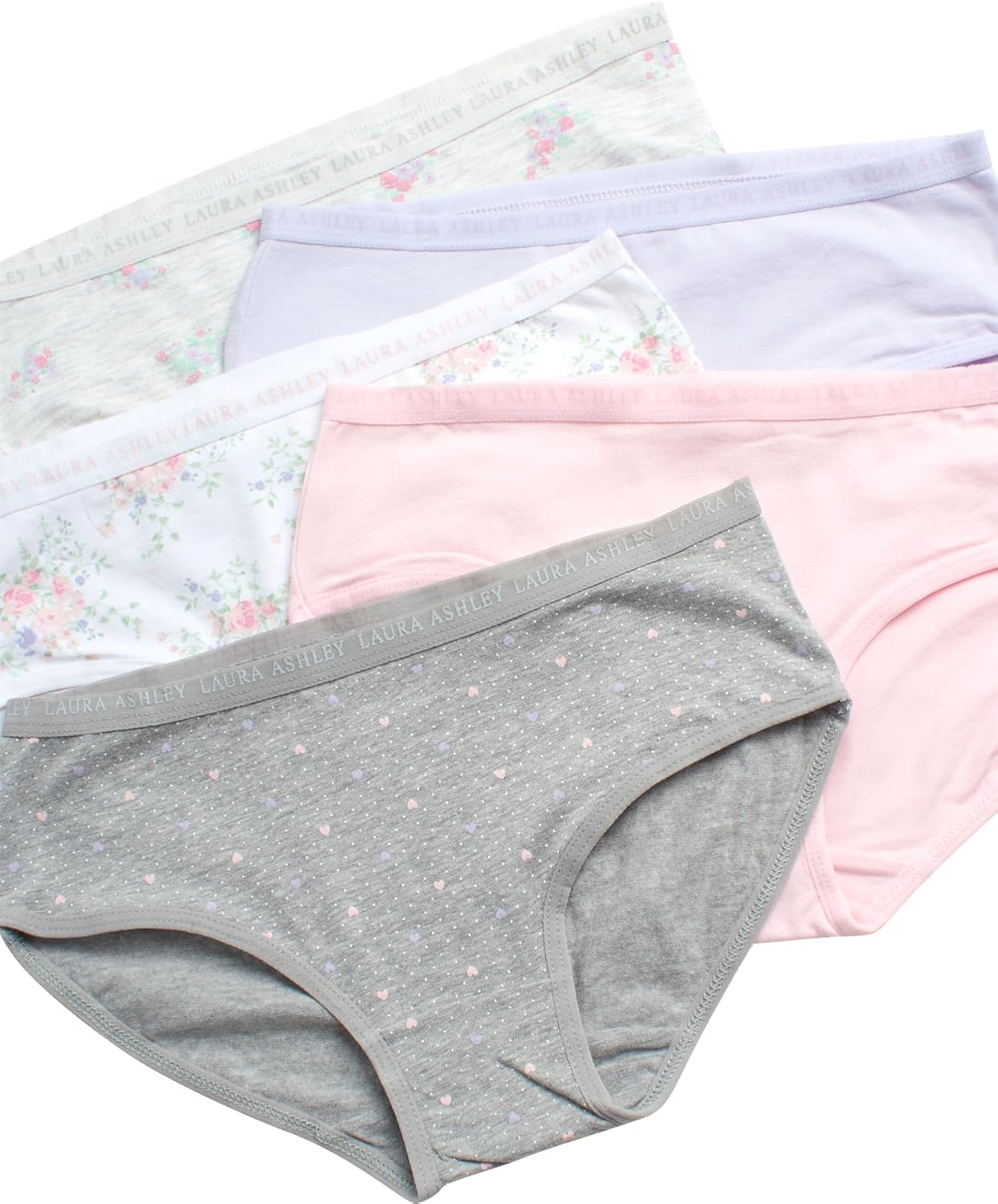 Laura Ashley Girls Underwear - 5 Pack Soft Stretch Breathable Panties for Girls - Lightweight Cotton Panties (Size: 4-12)
