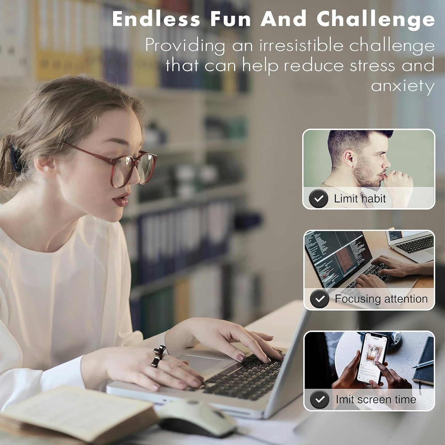 Metal Finger Fidget Flipper 2Pack - Quiet Fidget Toys Adults - Premium Fidget Roller Stim Toys for Adults - Stocking Stuffer & Top Gadget Gift Idea (Black Nickle)