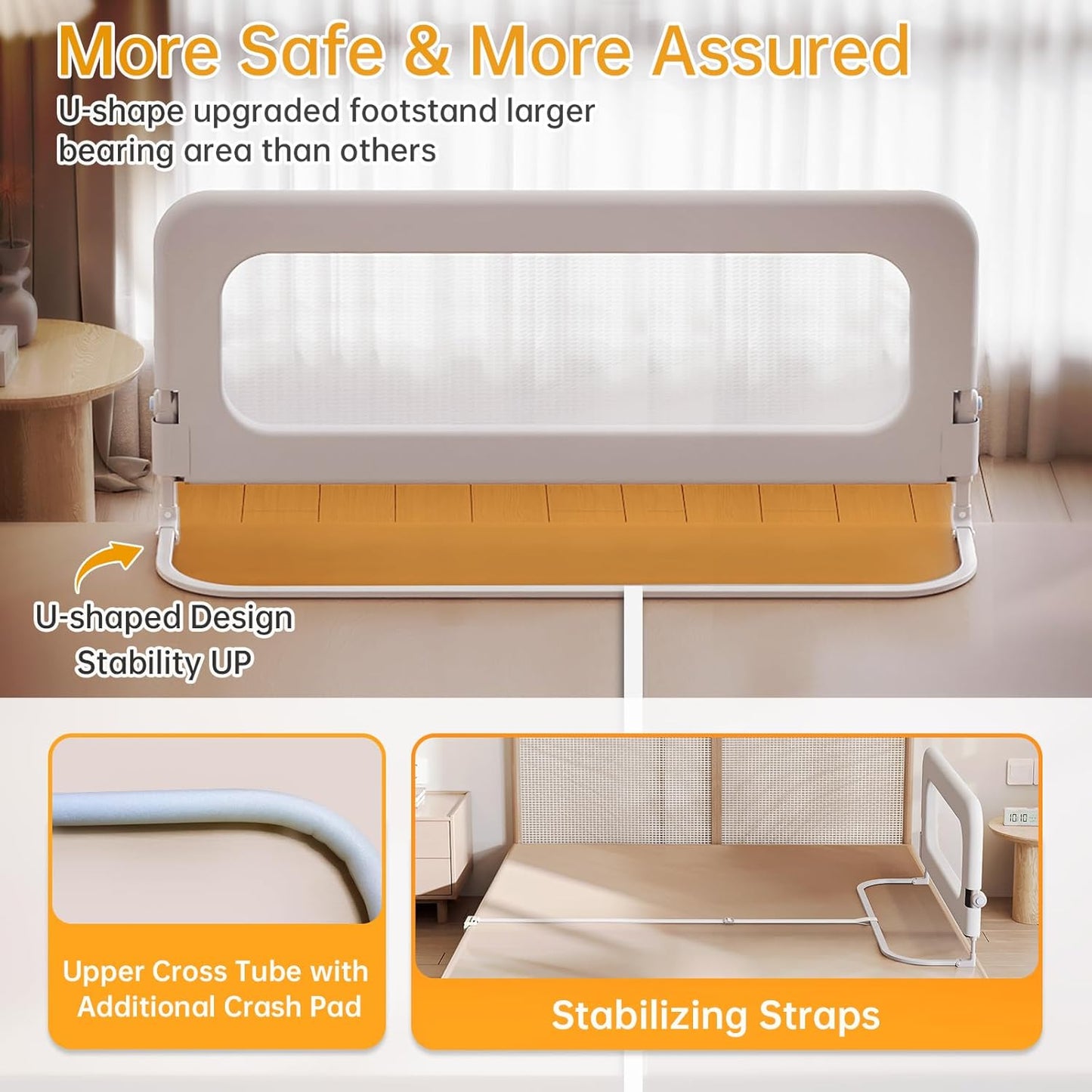 Baby Bed Guard Rail for Toddler - 59in Adjustable Heights, Swing Down Bedrail, Extra Tall Child Safety Side Railing Guards for Kids - Toddler Bed Rail for Queen, King, Twin, and Bunk Size Beds - Full