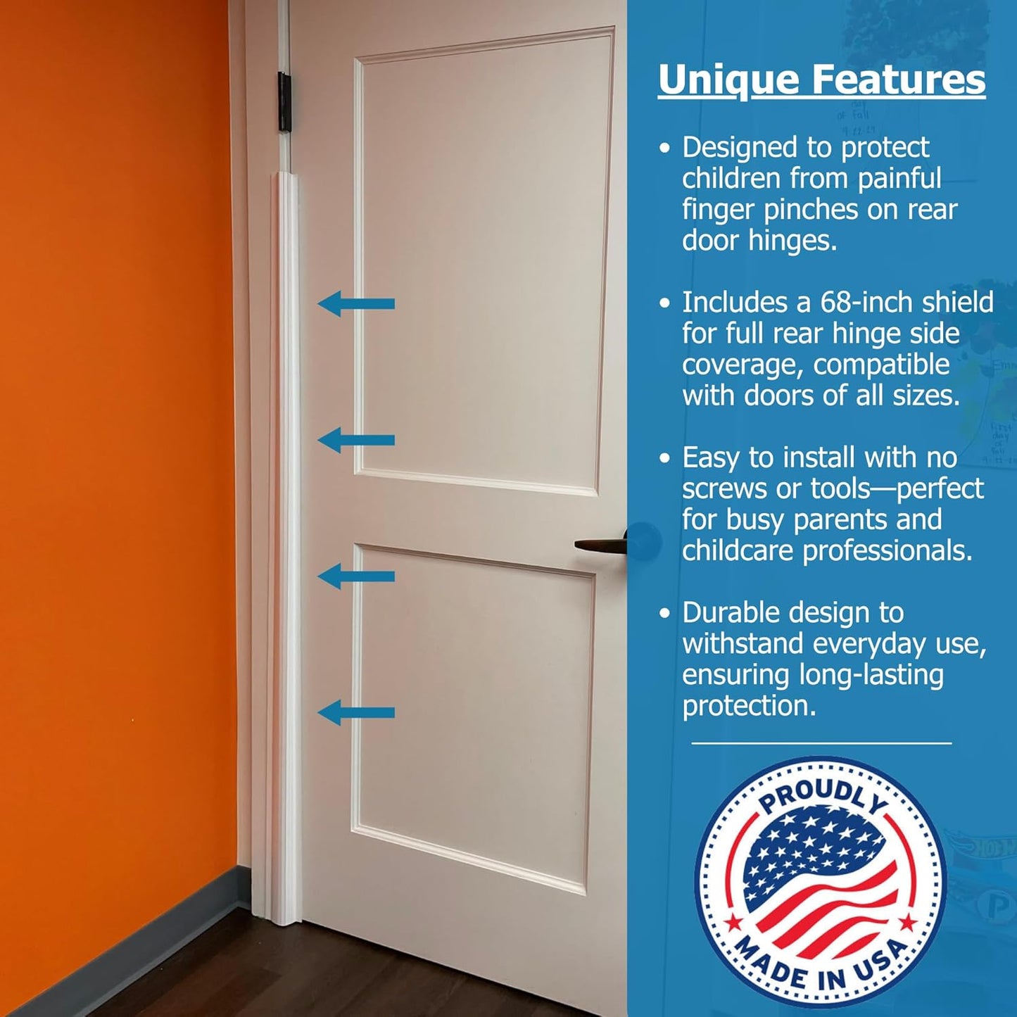 Cardinal Gates PinchNot Rear Door Pinch Guard for Kids Safety-Hinge Protector for Babies-CSP33-Finger Pinch Shield-Child Proof Back of Jamb-Made in USA