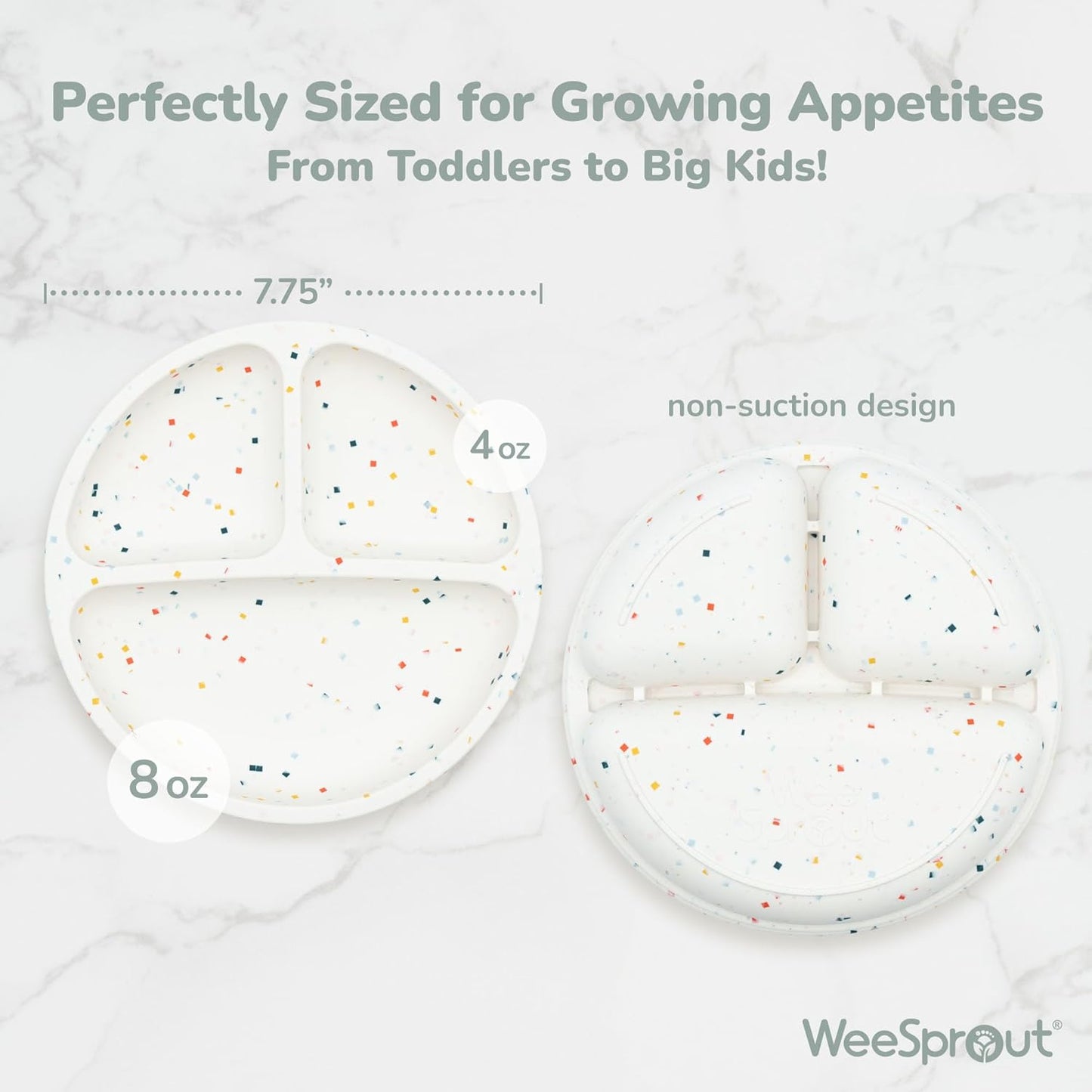 WeeSprout Silicone Divided Plates (With Lids), 100% Food Grade Silicone Divided Plates for Toddlers & Kids, Dishwasher & Microwave Safe