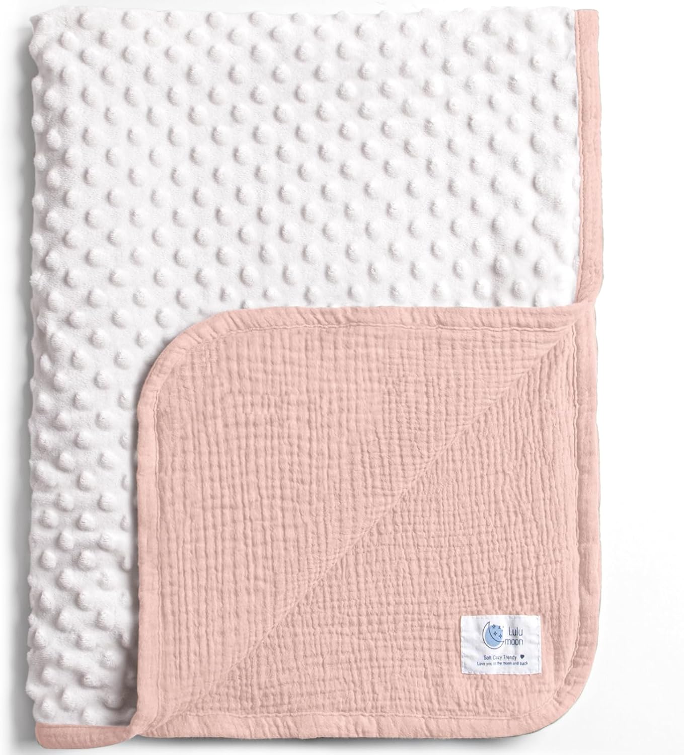 lulumoon Baby Blanket for Newborn Receiving: Minky Dot & Muslin Lightweight - Thermal Blanket Gift for Baby Shower & Hospital Welcoming 30"x40"（Pink）