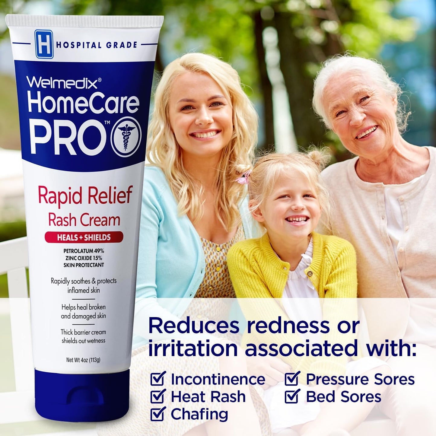 Rapid Relief Diaper Rash Cream with Zinc Oxide, Hospital Grade Barrier Cream for Adults, and Babies with Fragile or Sensitive Skin (4oz Tube, Pack of 5)