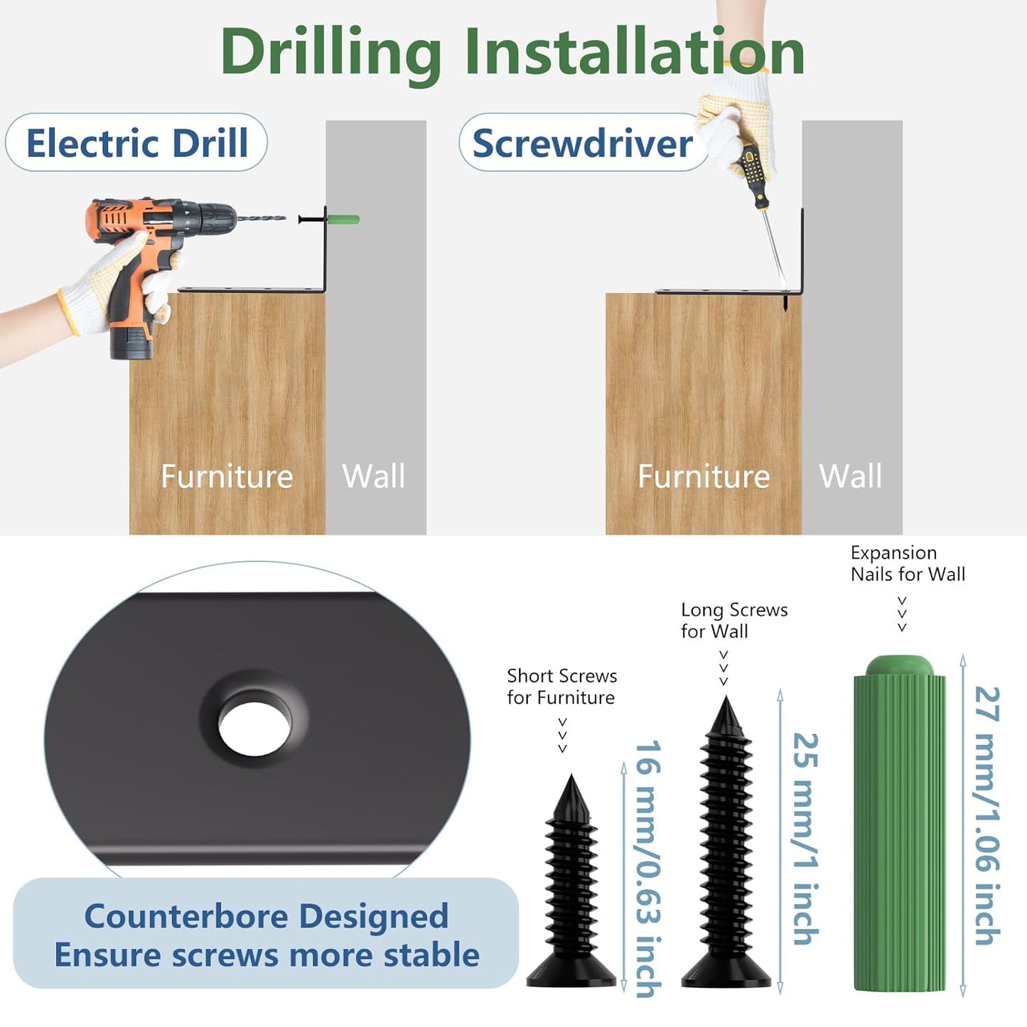 8 Pcs Furniture Anchors, OEH Furniture Anchors for Baby Proofing, No Drilling Furniture Wall Anchor Earthquake Straps, Anti Tip Furniture Straps for Baby Cabinet Dresser to Prevent Falling, Small