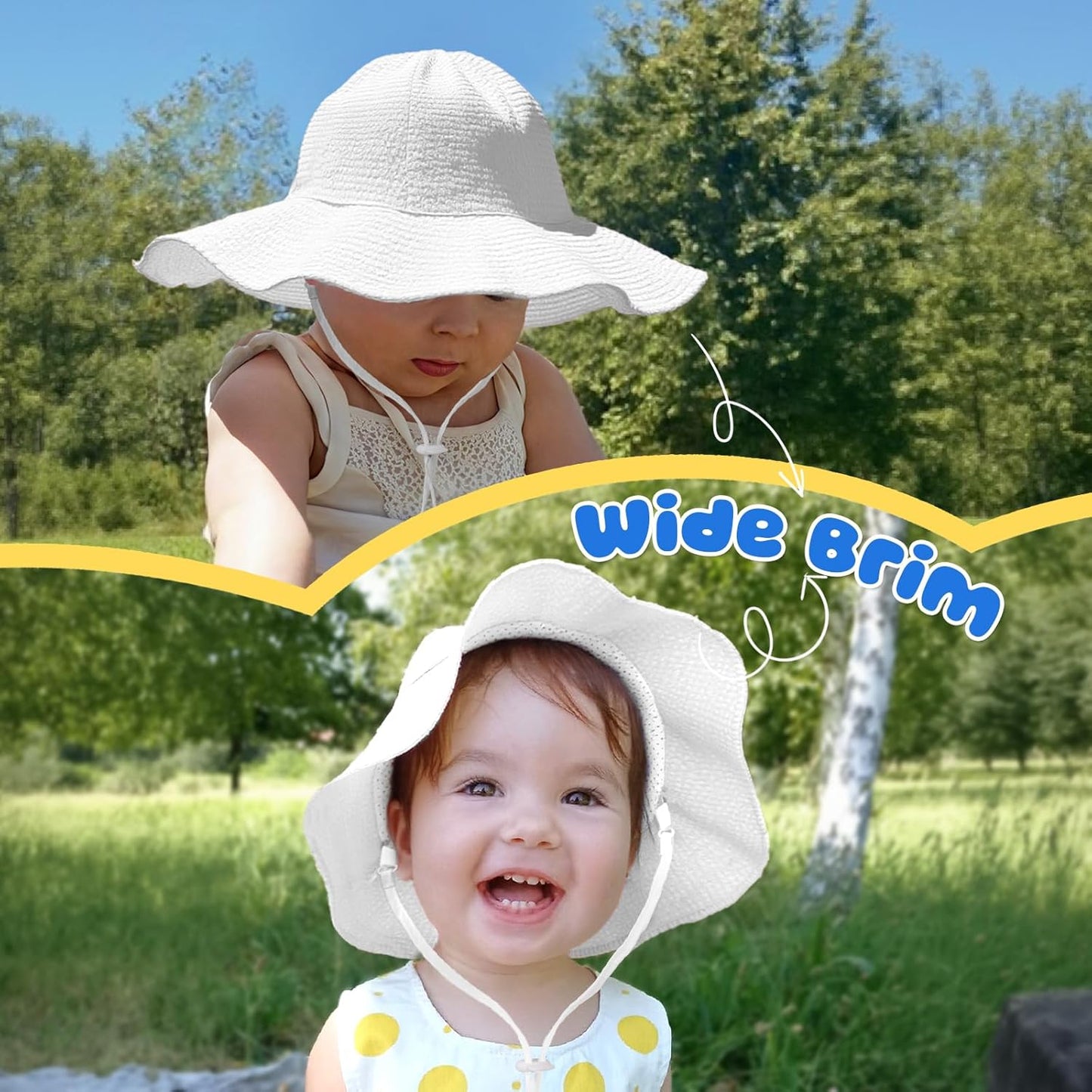 HONGTEYA Baby Sun Hat Toddler Girl Beach Hat Adjustable Outdoor Summer Hat UPF 50+ Sun Protection Wide Brim Infant Kids