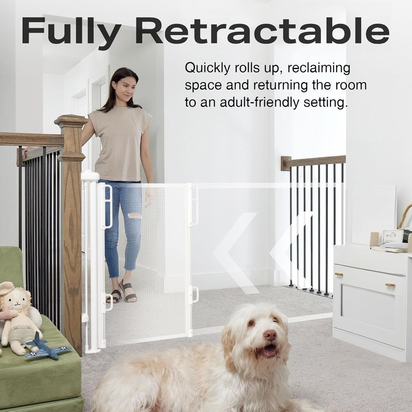 Cumbor 76" Wide Long Retractable Baby Gates for Stairs, Mesh Dog Gate for The House, 34" Tall Extra Wide Pet Gate for Dogs, Child Safety Gates for Doorways, Hallways, Cat Gate Indoor/Outdoor(White)