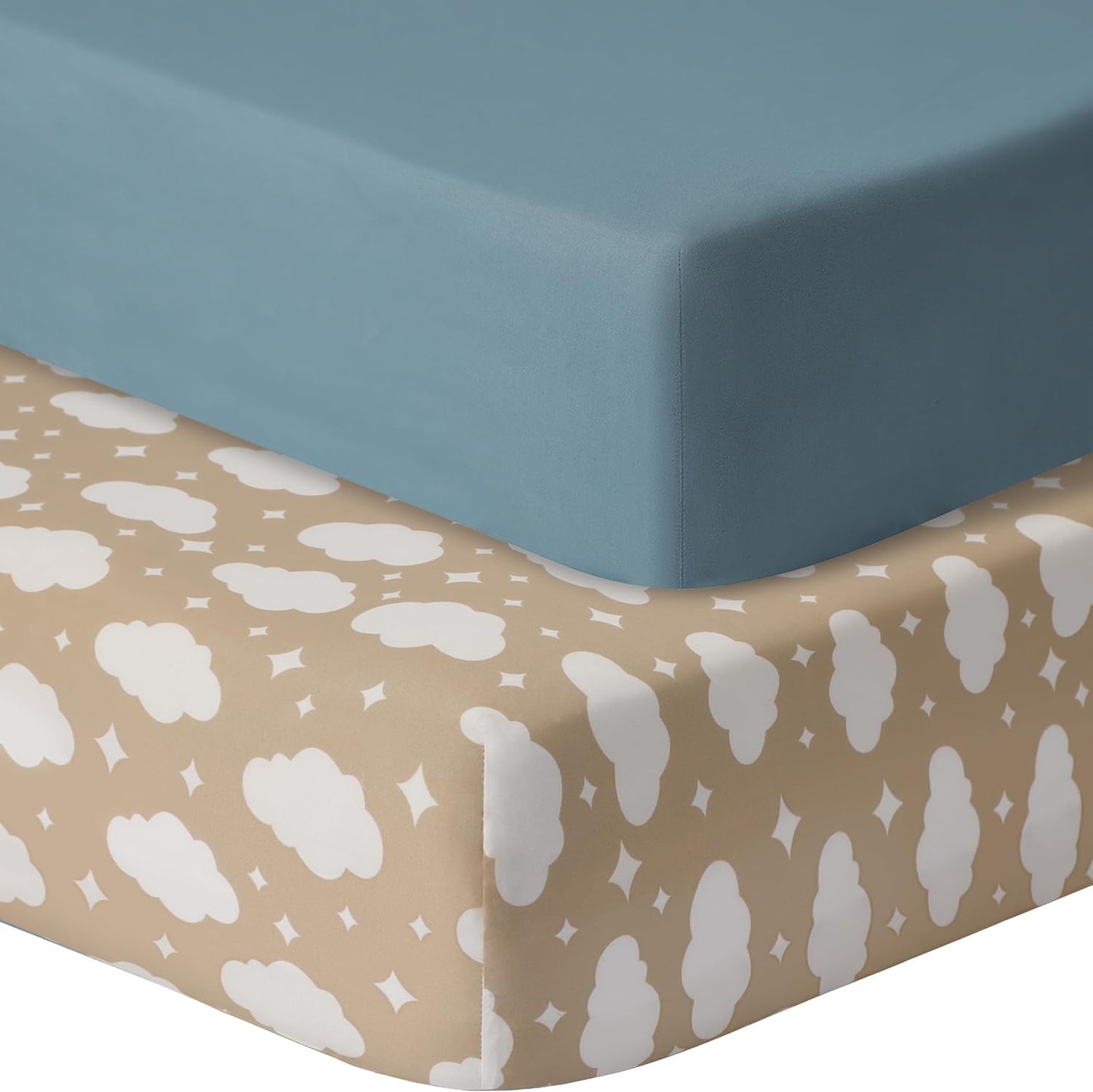 Pack and Play Sheets Fitted, 2 Pack Pack n Play Sheets for Graco Pack n Play Mattress, Unisex Playard Sheets for Boys Girls (Clouds & Dark Green)