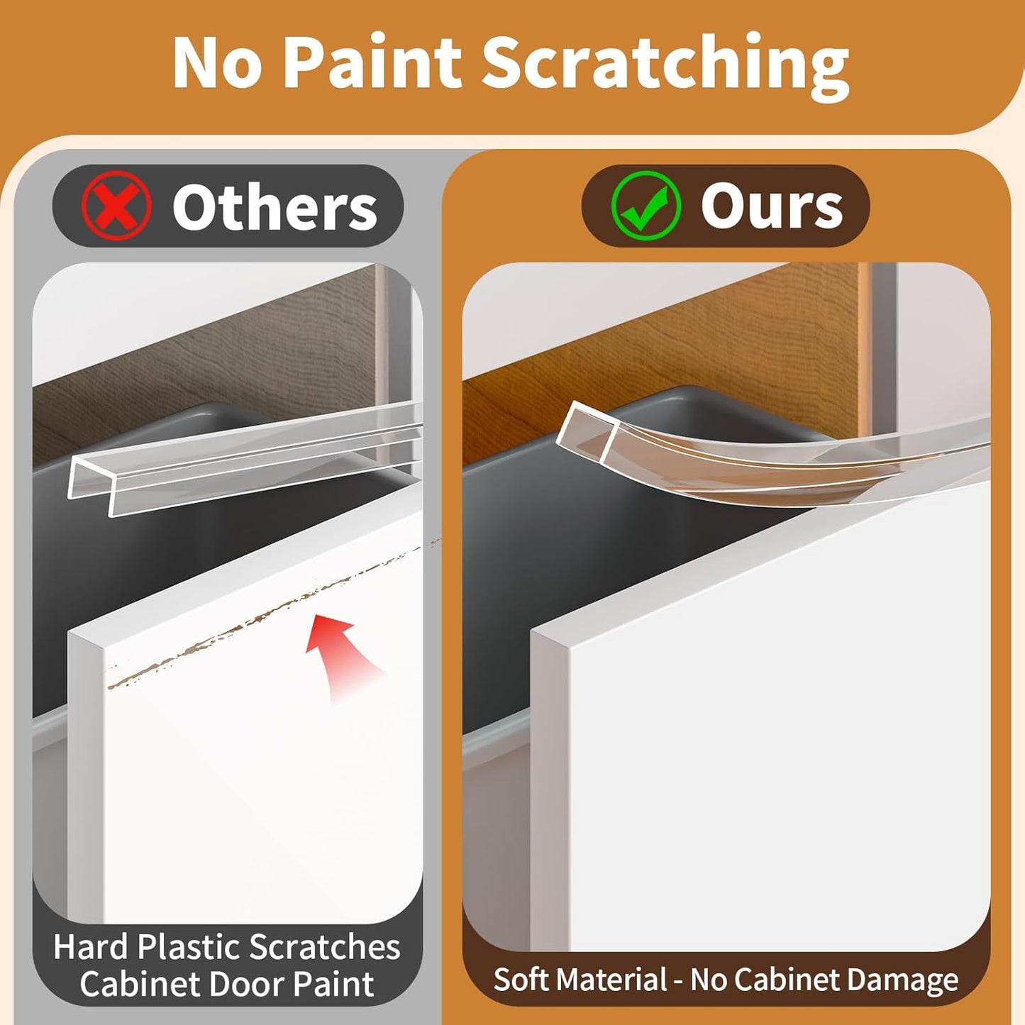 Cabinet Protectors for Kitchen Cabinets, Cabinet Door Edge Protector PVC Edge Guard Drawer Protector Prevent Wear, Chipping, Discoloration, Bumpers Clear, 3/4" Thick, 78'' Length