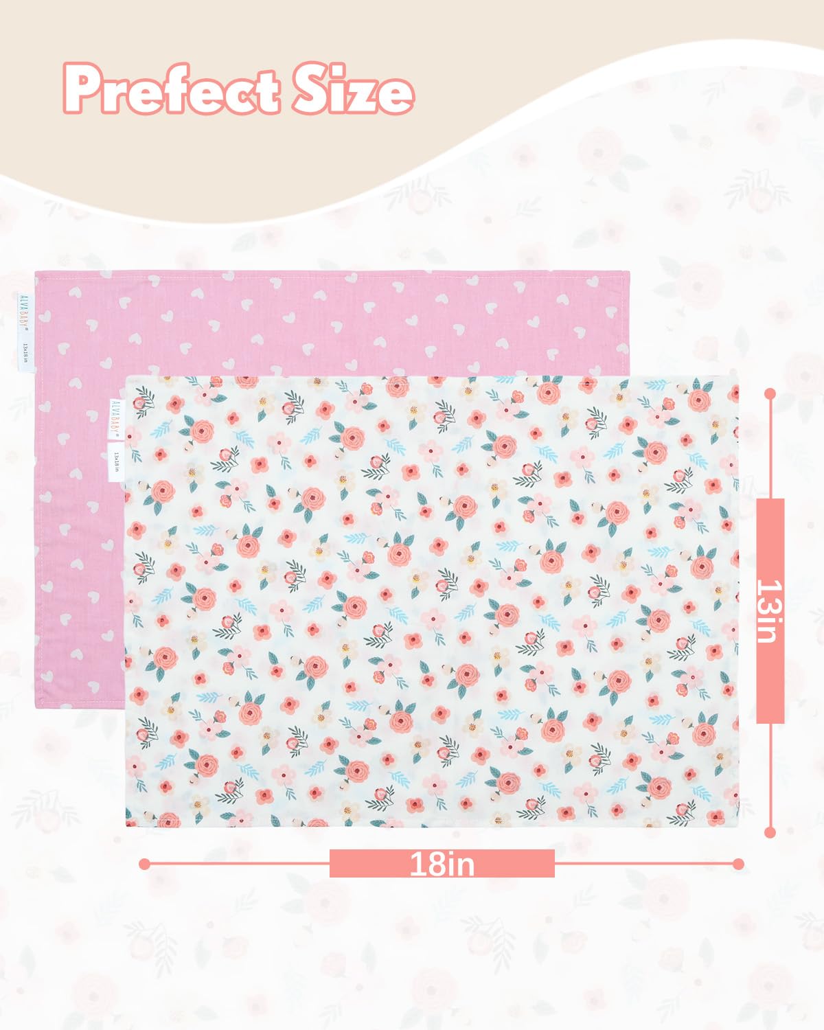 ALVABABY Toddler Pillowcases 2 Pack Organic Cotton Kids Pillow Cover Fit 13"x 18" or 12"x24" Envelope for Girl Boy Sleepy Travel